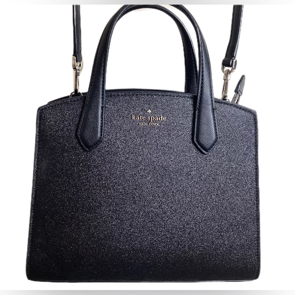 Kate Spade Tinsel Glitter Fabric Black Satchel Crossbody Purse & Wallet *As Is - Picture 3 of 16